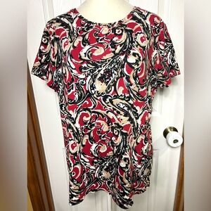 St. John’s Bay Top T Shirt Blouse Cotton Short Sleeve Red/Beige/Black Boho XL